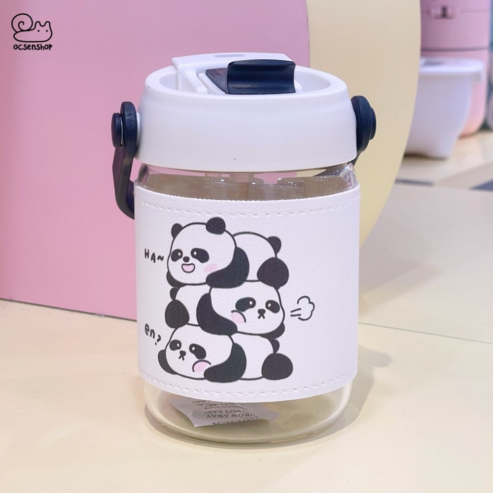 Bình thủy tinh kèm bao da Panda (500ml)