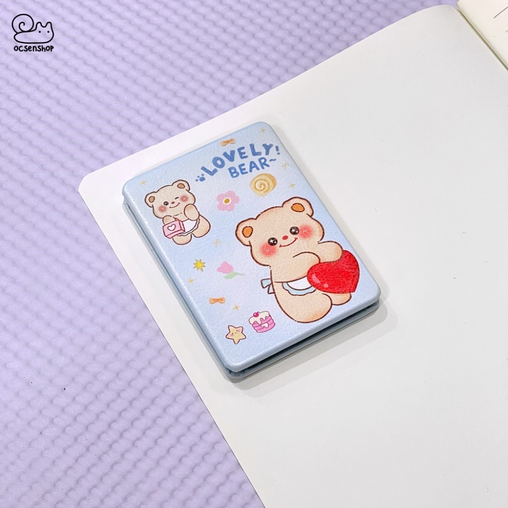 Gương bọc da 2 mặt chữ nhật Lovely Bear