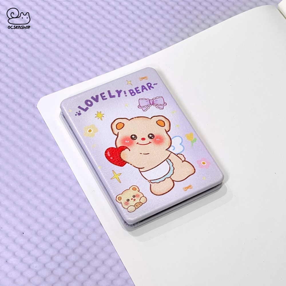 Gương bọc da 2 mặt chữ nhật Lovely Bear