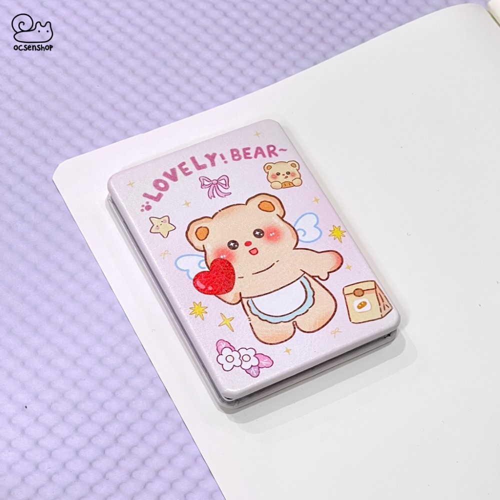 Gương bọc da 2 mặt chữ nhật Lovely Bear