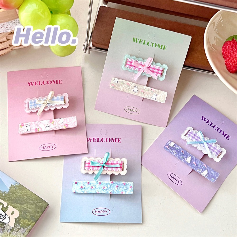 Set kẹp tóc chữ nhật họa tiết (2c)
