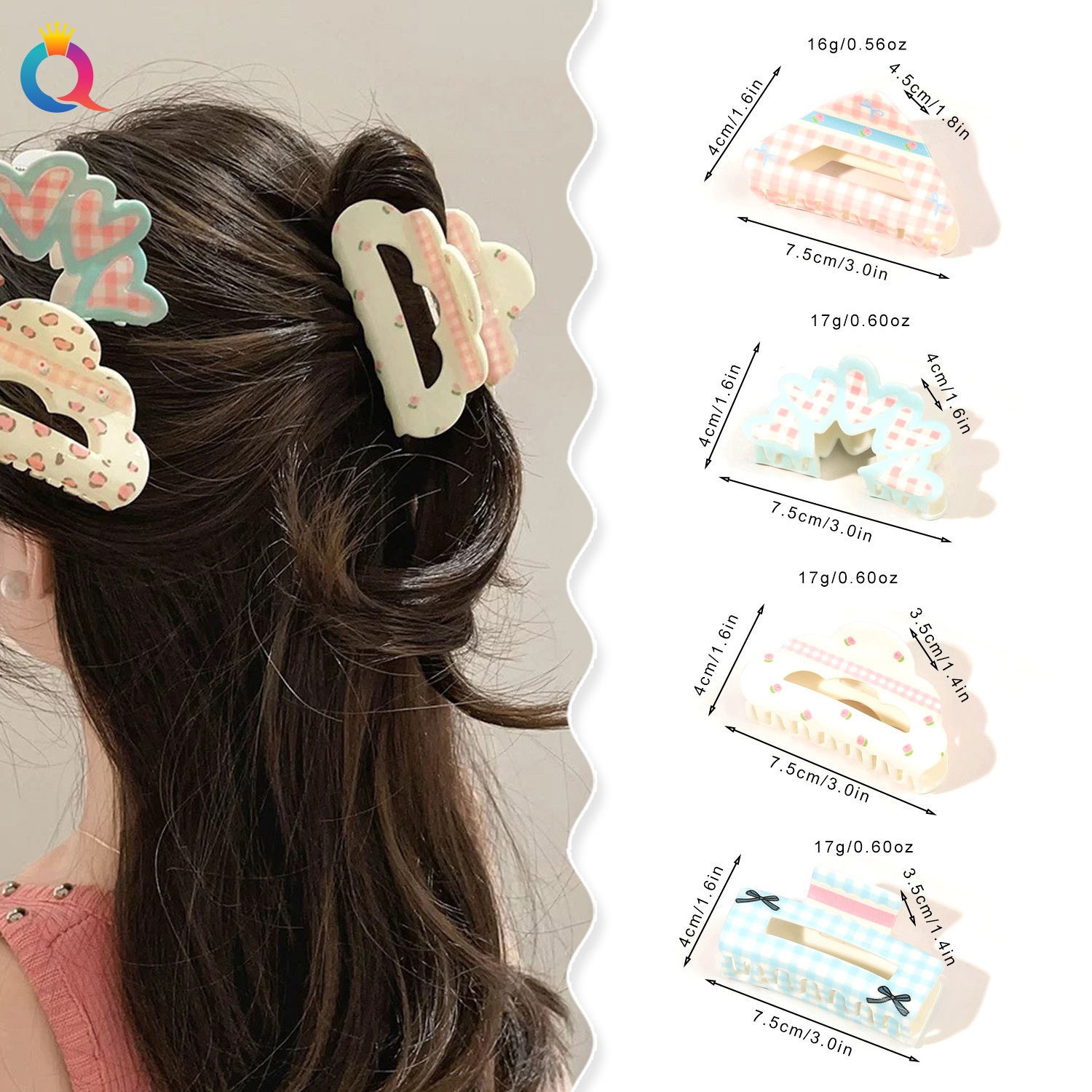 Kẹp càng cua họa tiết kẻ ô (7cm)