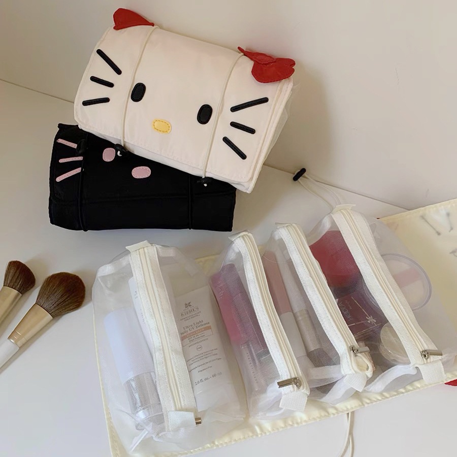 Túi đựng mĩ phẩm Hello Kitty nhiều ngăn dạng cuộn