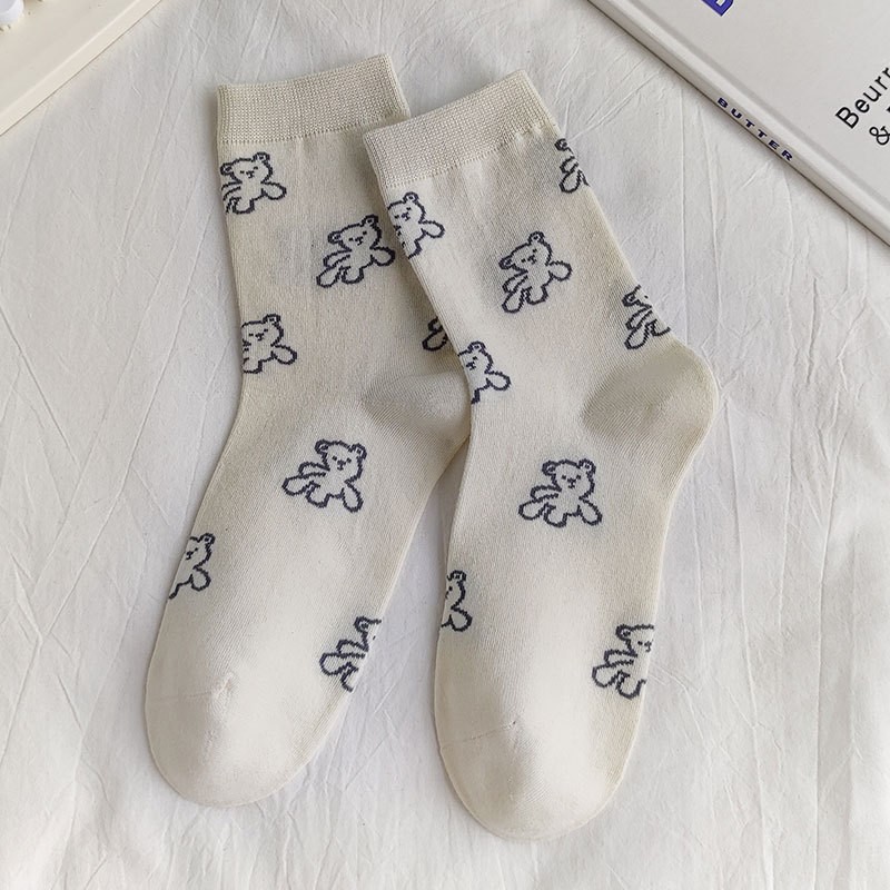 Tất cao cổ Gấu nền trơn màu