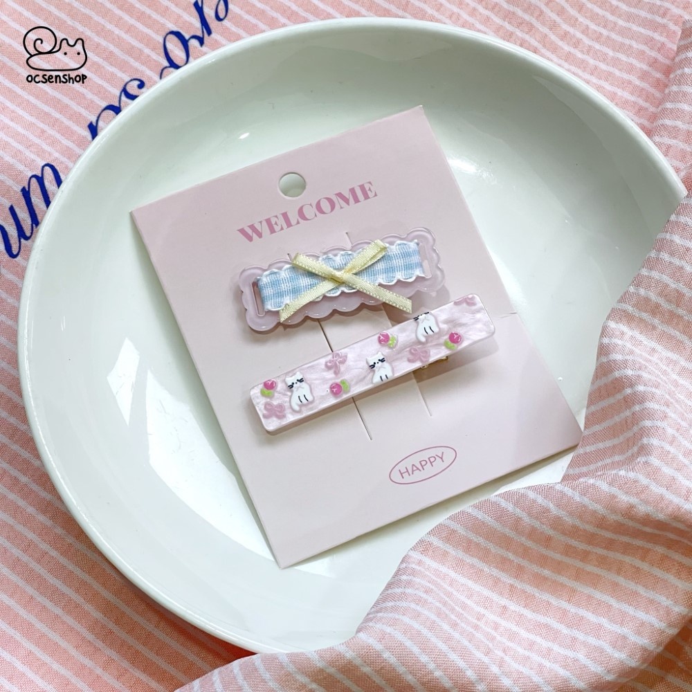 Set kẹp tóc chữ nhật họa tiết (2c)