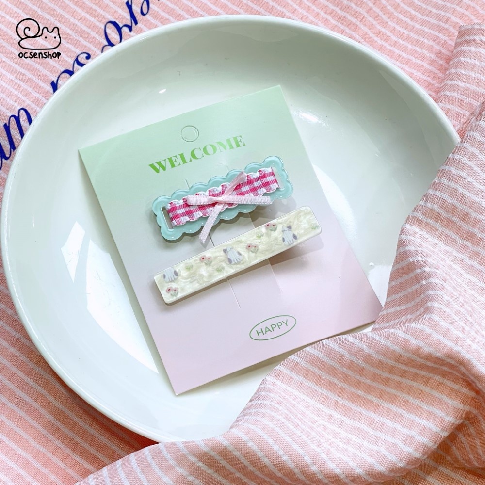 Set kẹp tóc chữ nhật họa tiết (2c)