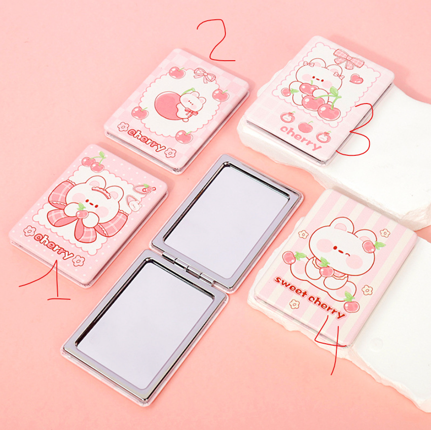 Gương bọc da 2 mặt chữ nhật Thỏ cherry