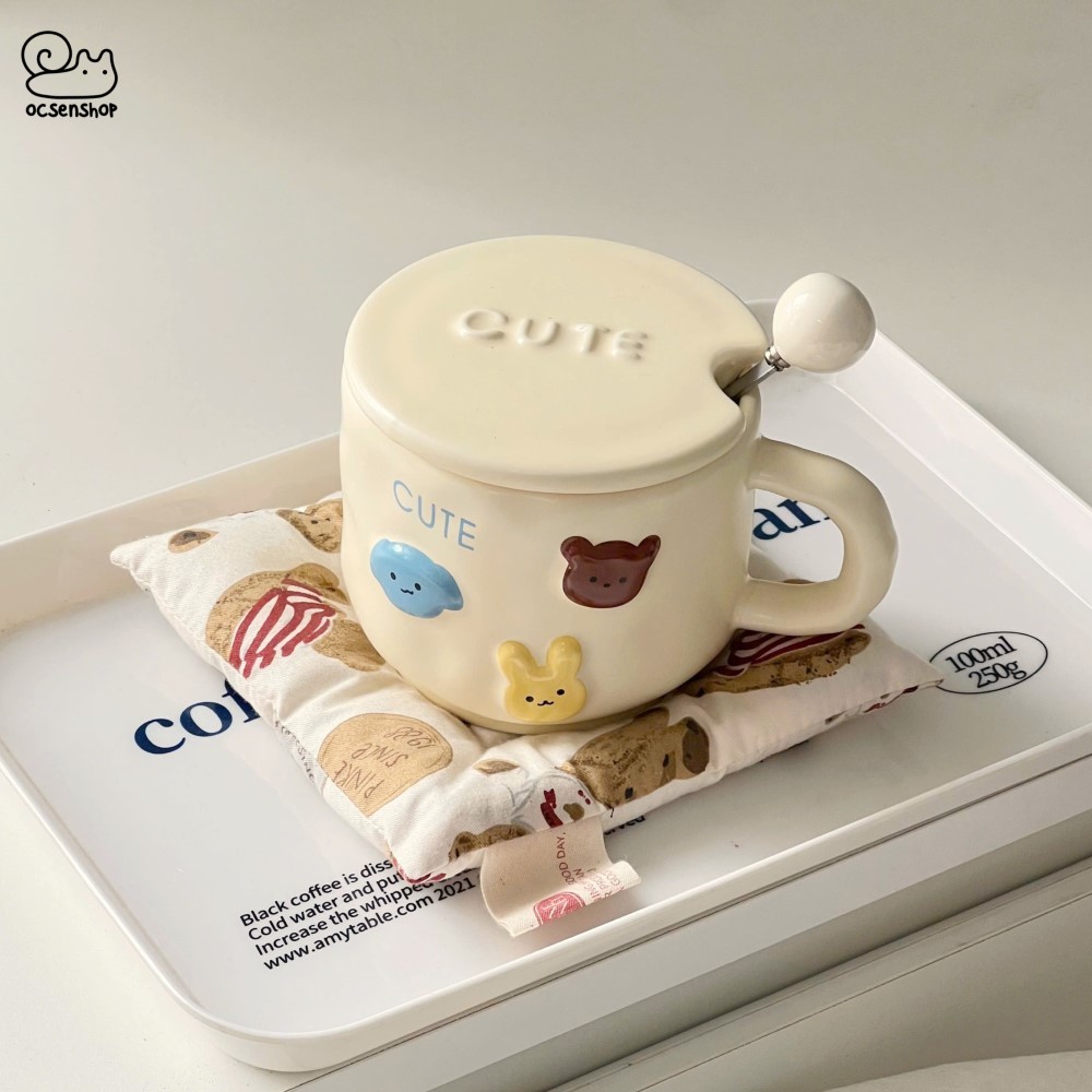 Cốc sứ Cute kèm nắp + thìa (500ml)