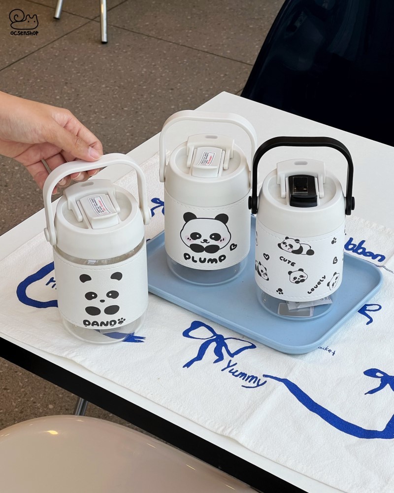 Bình thủy tinh kèm bao da Panda (500ml)
