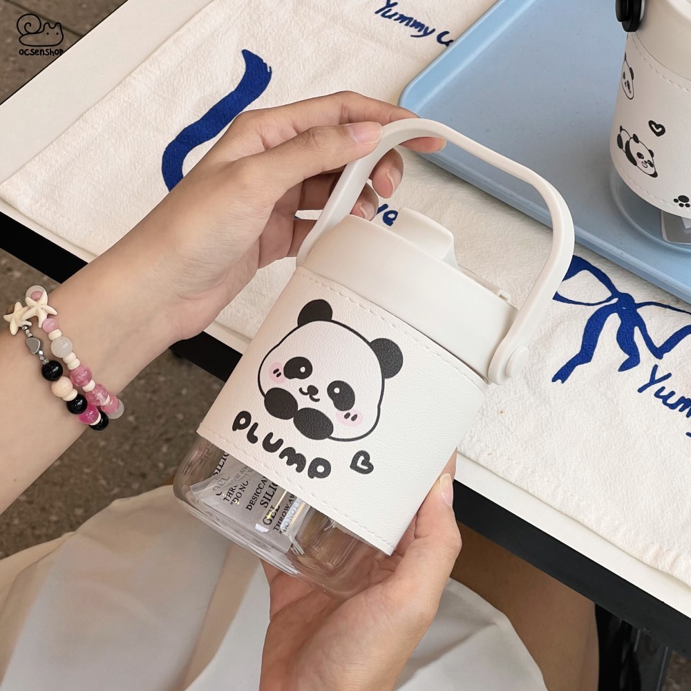 Bình thủy tinh kèm bao da Panda (500ml)