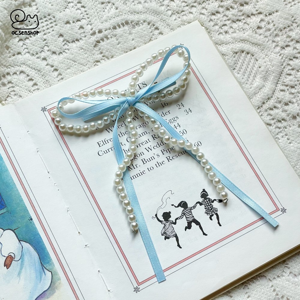 Kẹp tóc Nơ ruy băng ngọc trai (18cm)