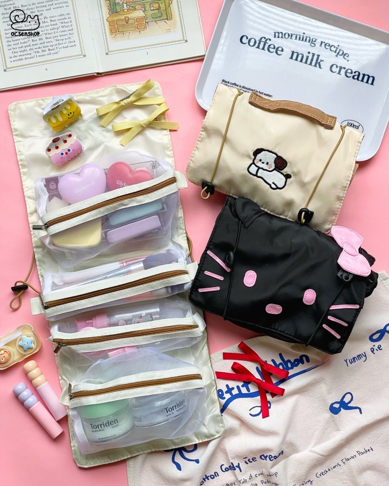 Túi đựng mĩ phẩm Hello Kitty nhiều ngăn dạng cuộn
