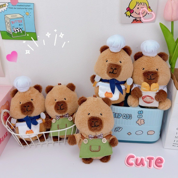 Móc khóa bông Capybara đầu bếp
