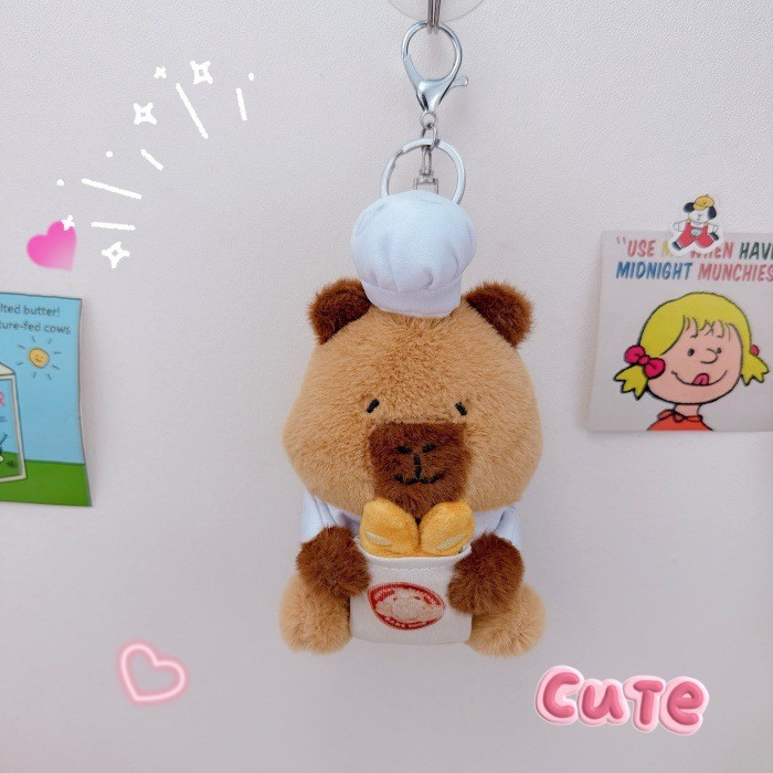 Móc khóa bông Capybara đầu bếp