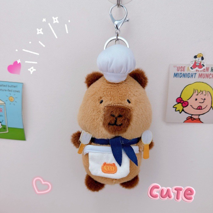 Móc khóa bông Capybara đầu bếp