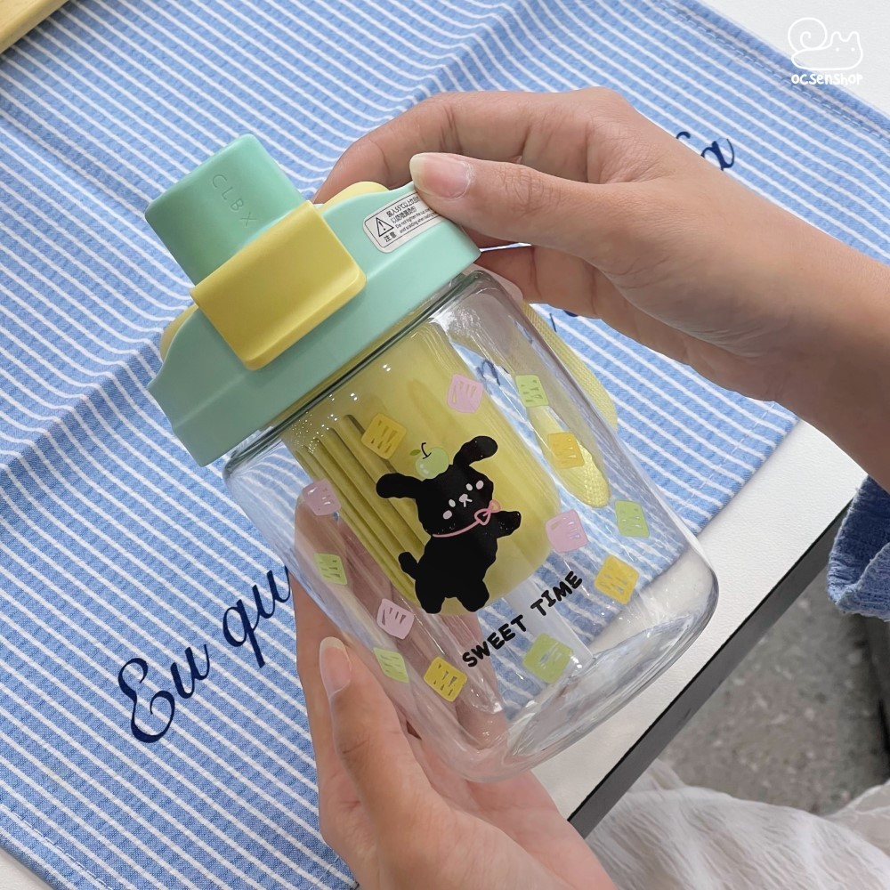 Bình nước nhựa Cún mèo đen (600ml)