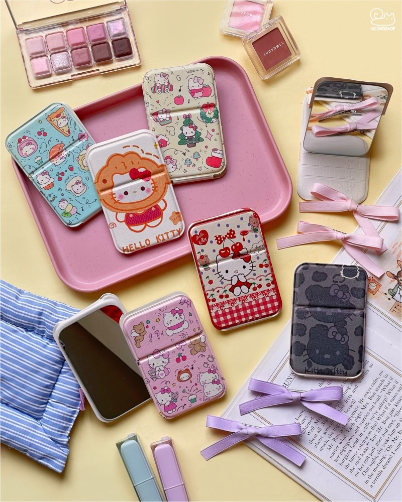 Gương gập bọc da Hello Kitty
