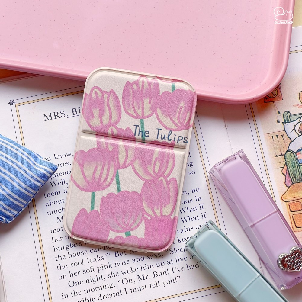 Gương gập bọc da nền hồng (7x10,6cm)