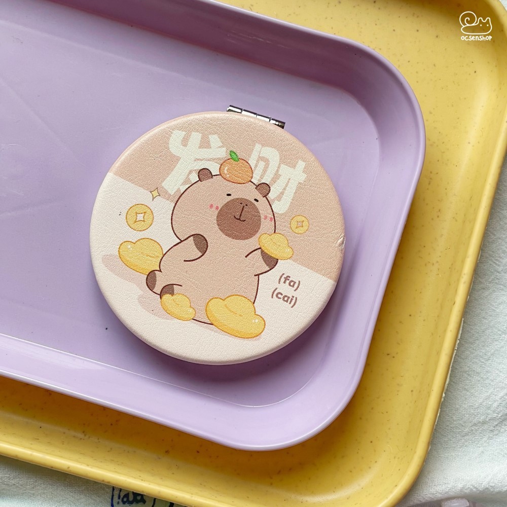 Gương bọc da 2 mặt tròn Capybara