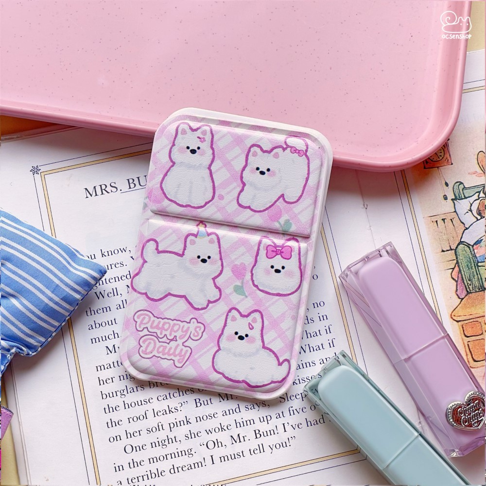 Gương gập bọc da nền hồng (7x10,6cm)