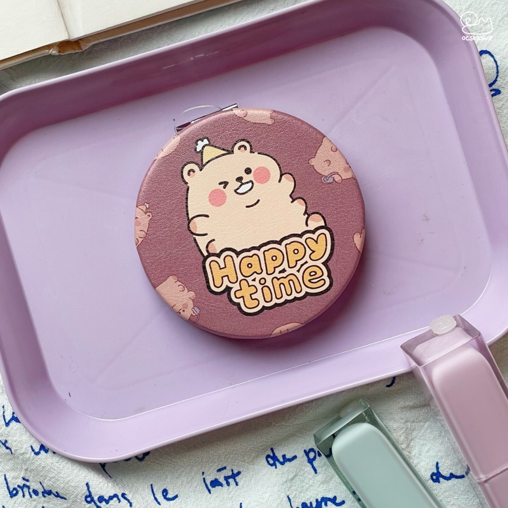 Gương bọc da 2 mặt tròn Happy time