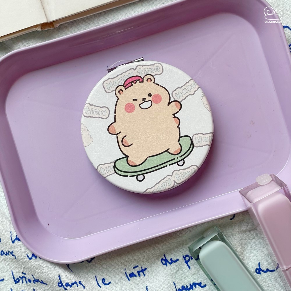 Gương bọc da 2 mặt tròn Happy time