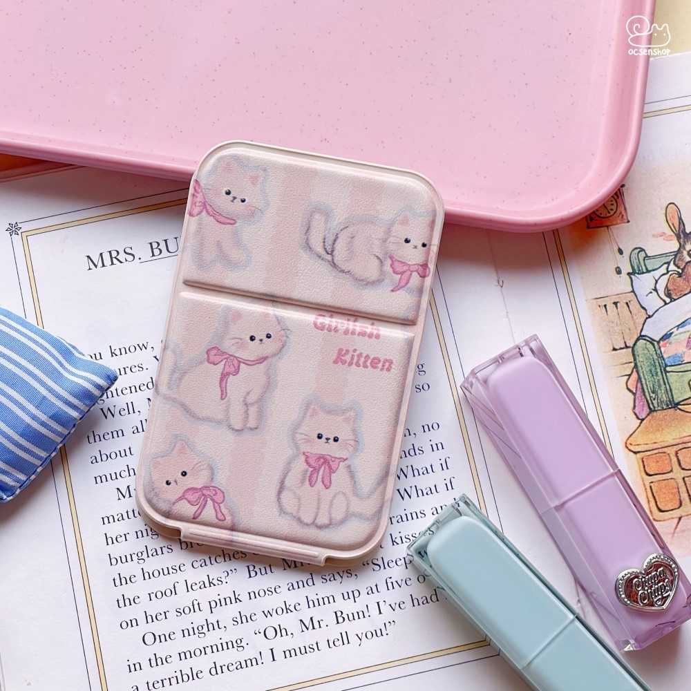 Gương gập bọc da nền hồng (7x10,6cm)
