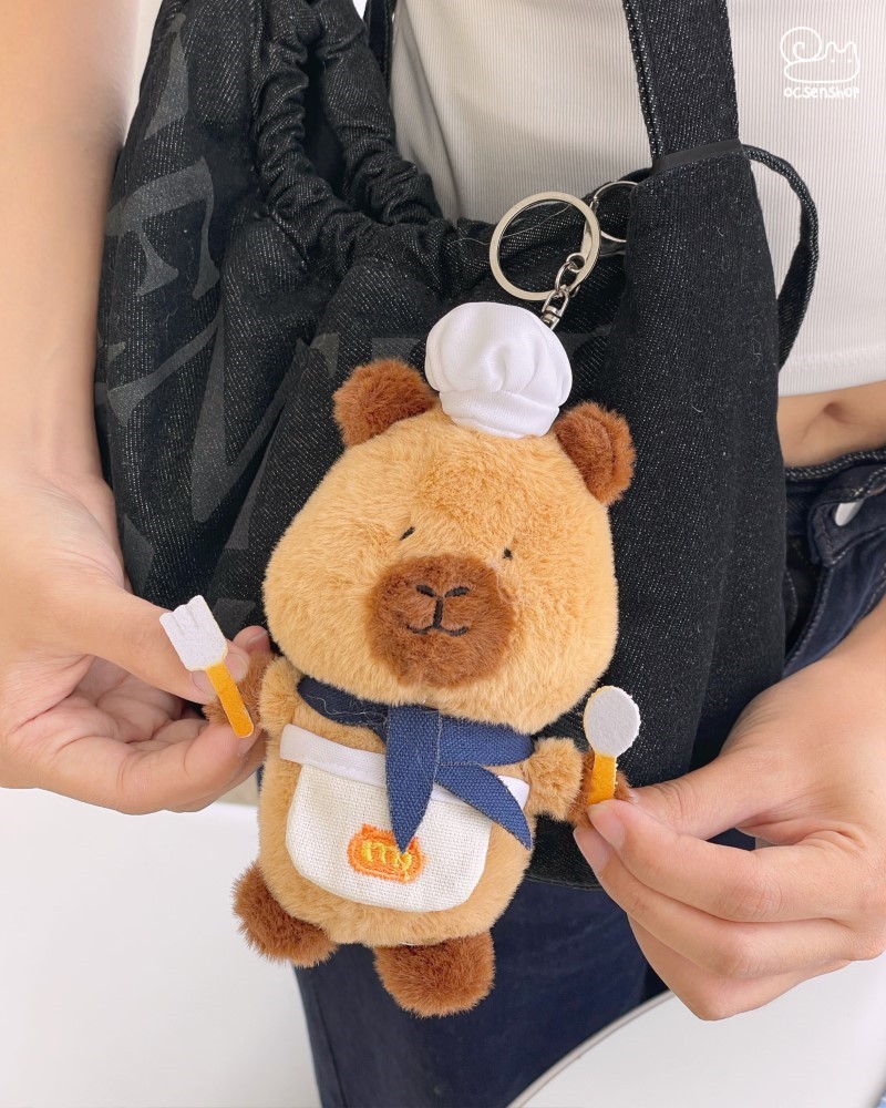 Móc khóa bông Capybara đầu bếp