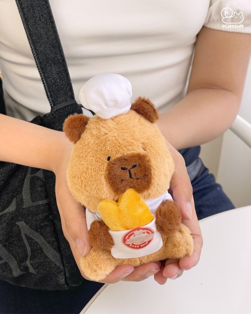 Móc khóa bông Capybara đầu bếp