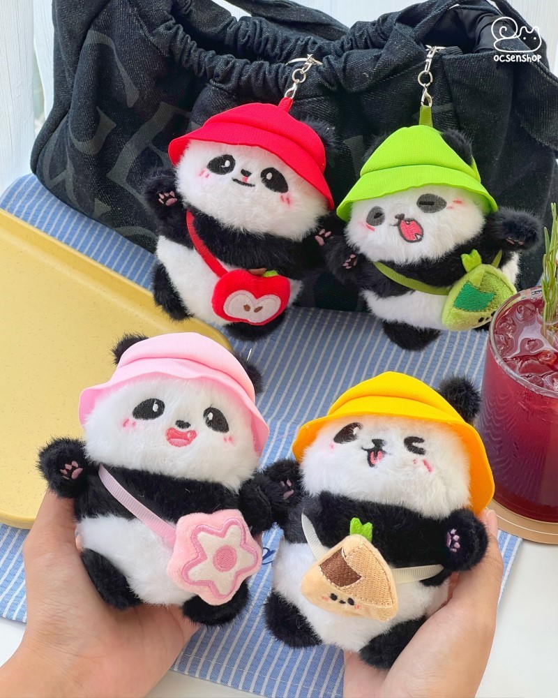 Móc khóa bông panda đội mũ