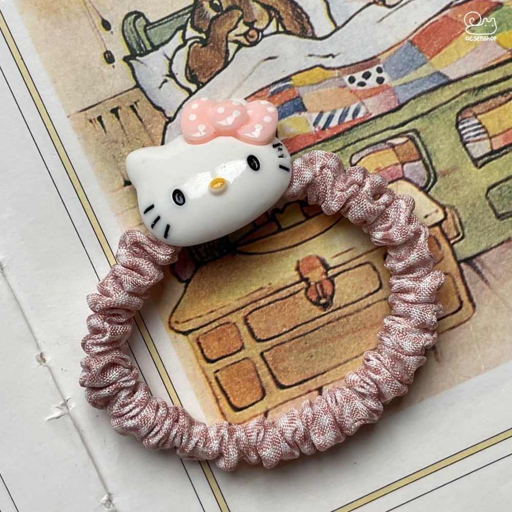 Chun buộc tóc vải nhún kẻ Hello Kitty
