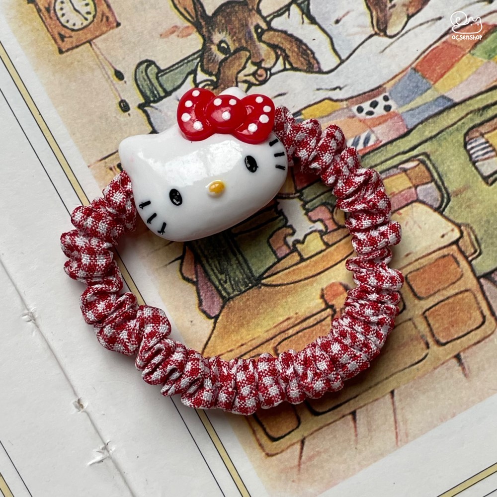 Chun buộc tóc vải nhún kẻ Hello Kitty