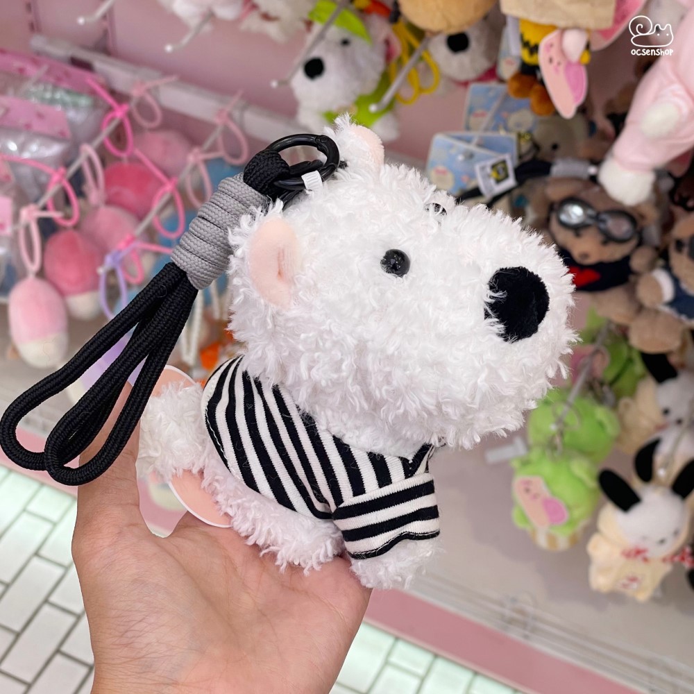 Móc khóa bông Cún trắng lông xù