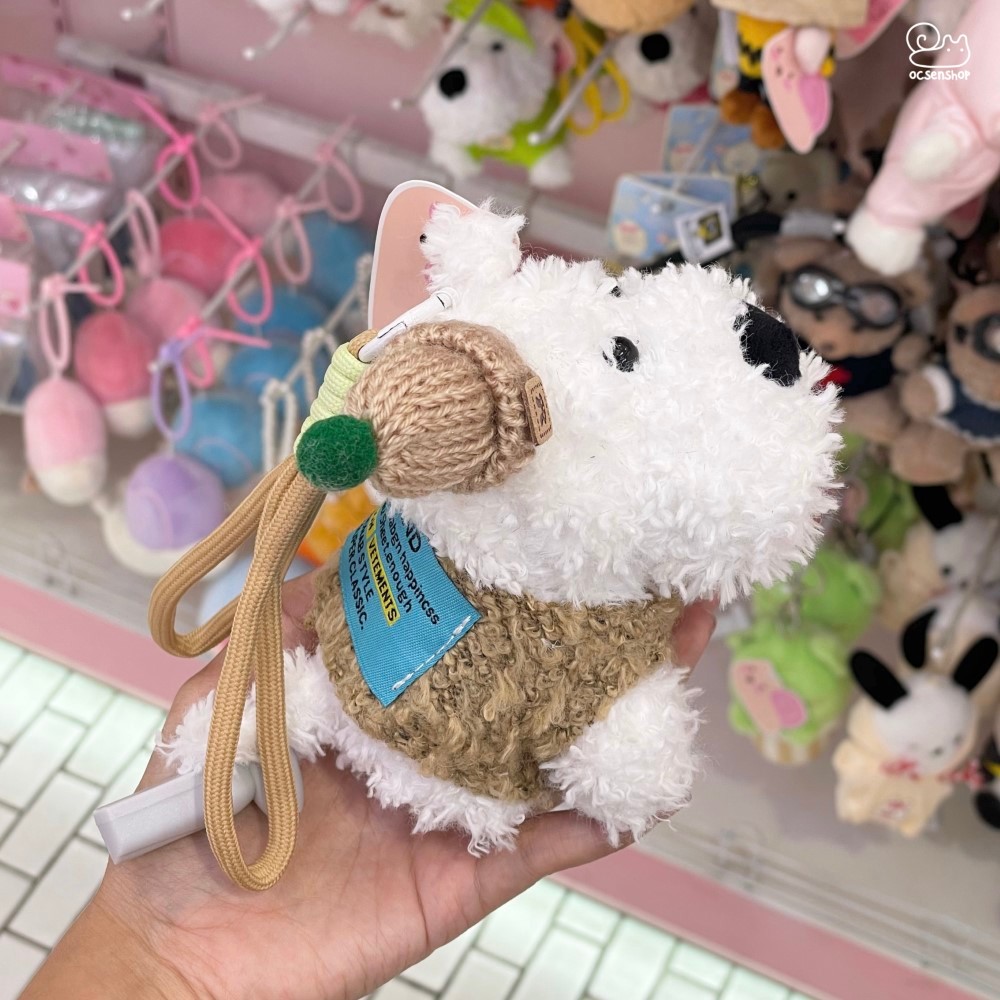 Móc khóa bông Cún trắng lông xù
