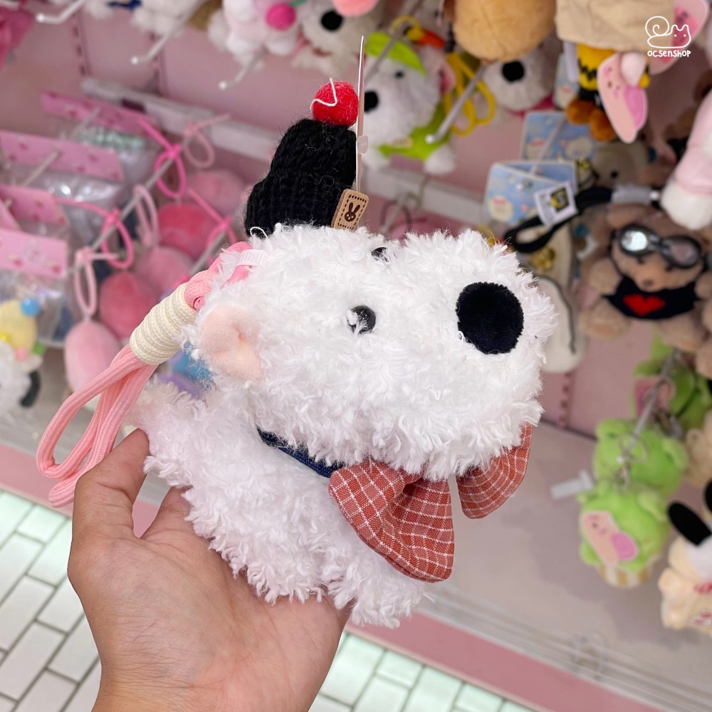 Móc khóa bông Cún trắng lông xù