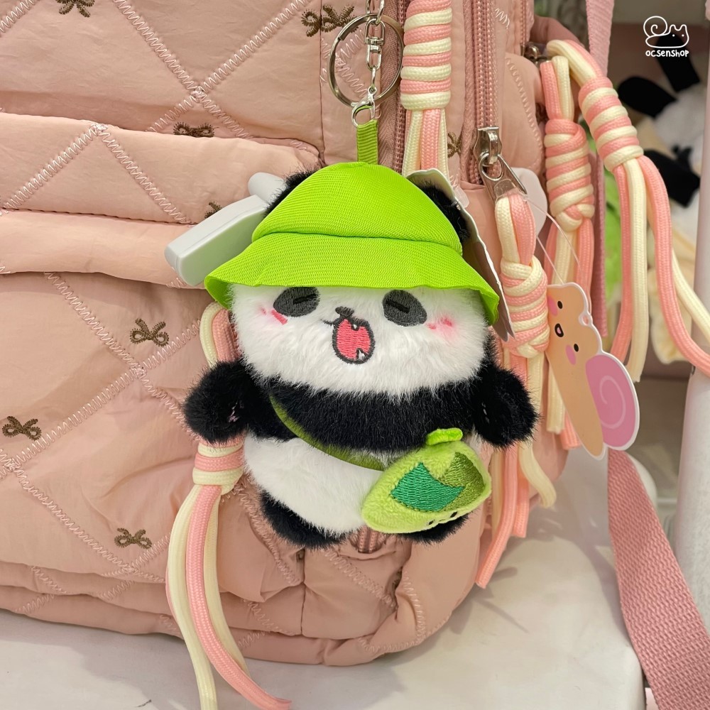 Móc khóa bông panda đội mũ