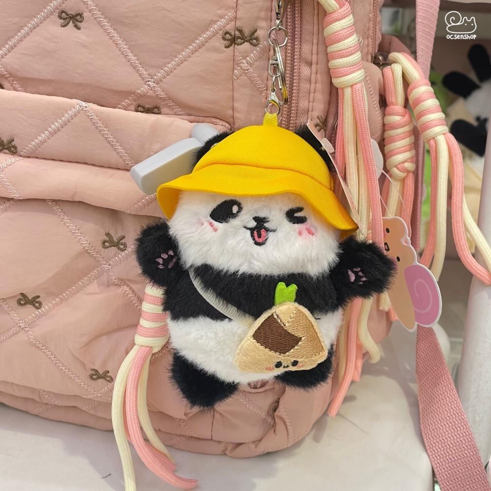 Móc khóa bông panda đội mũ