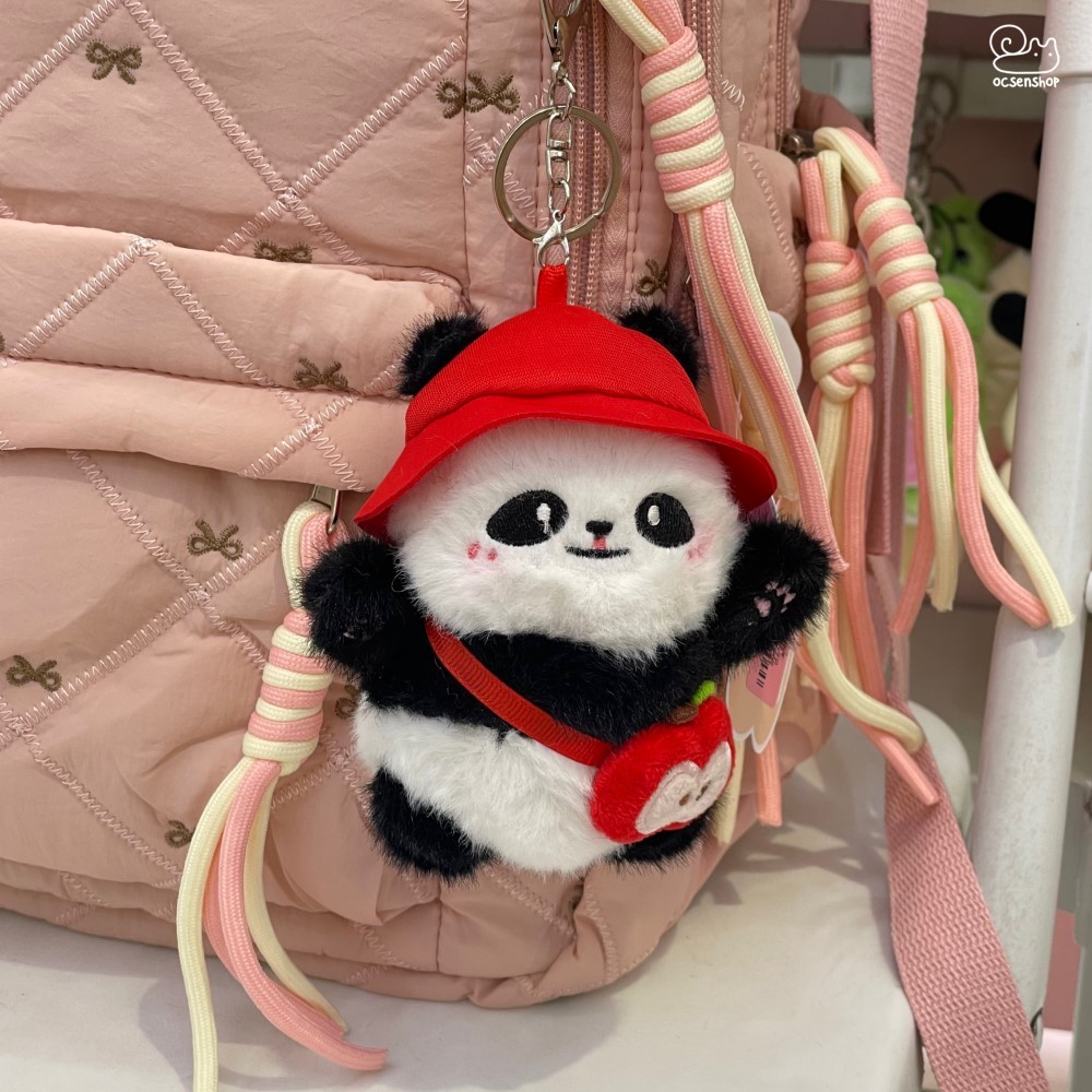 Móc khóa bông panda đội mũ