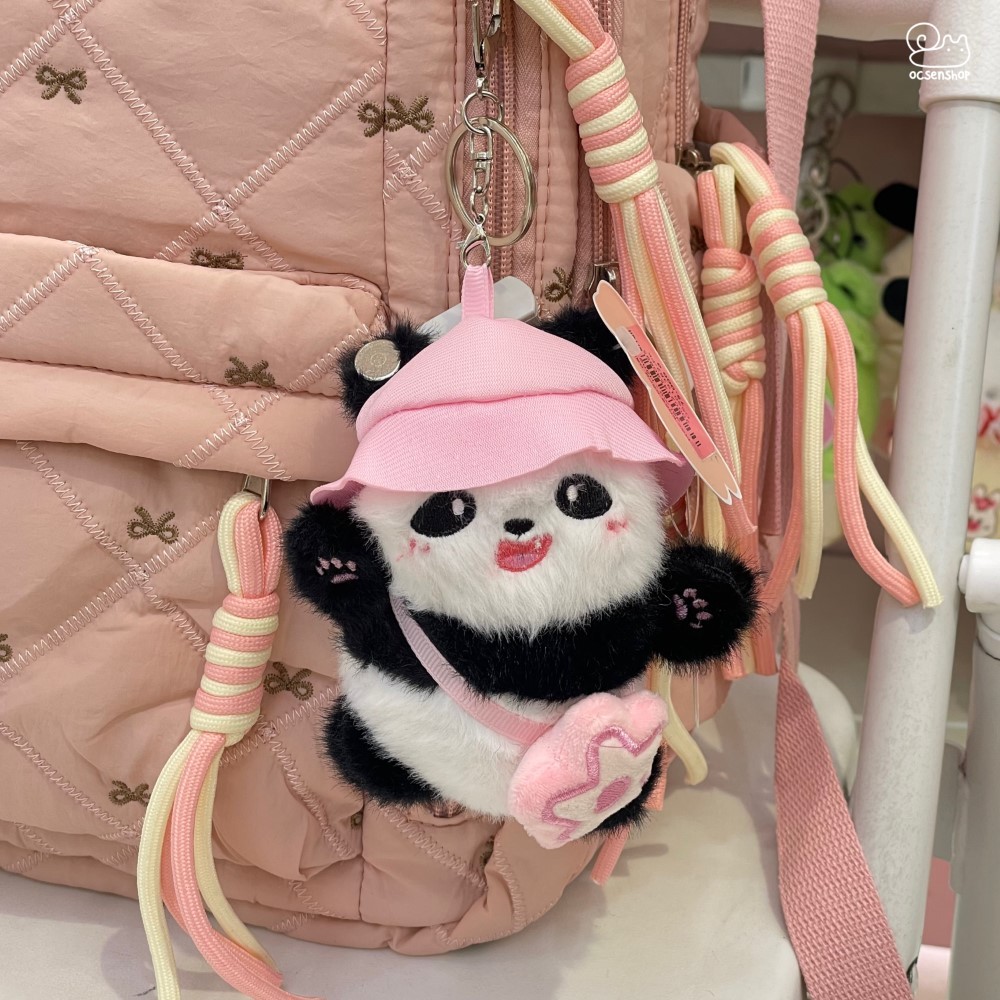 Móc khóa bông panda đội mũ