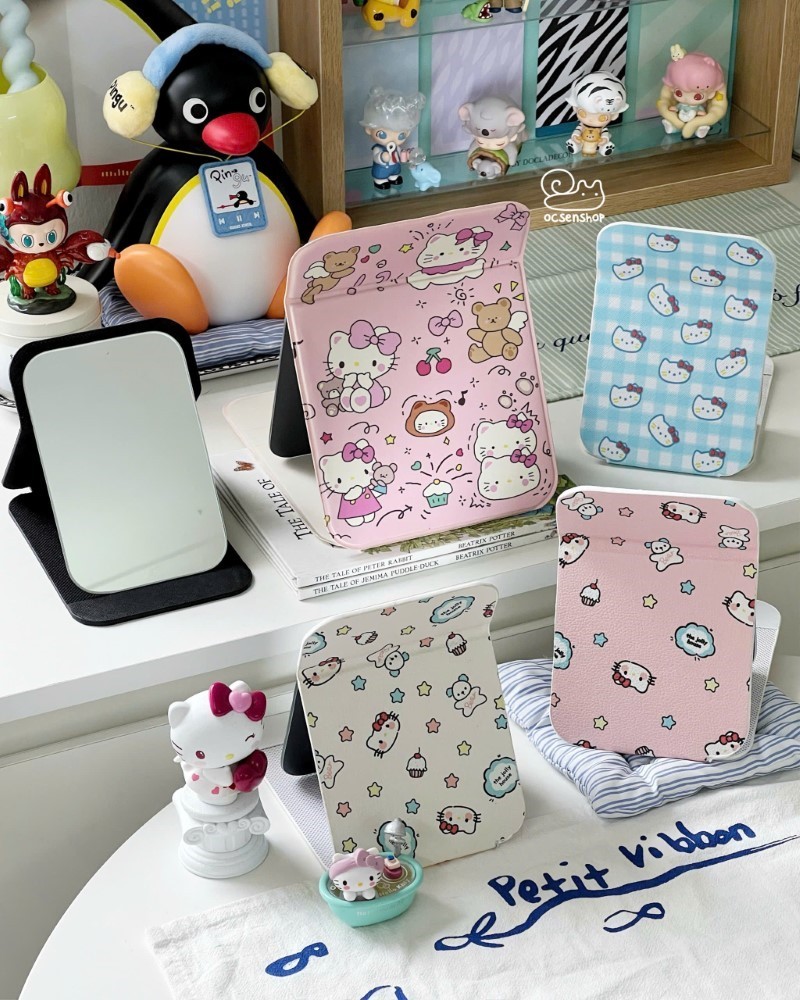 Gương gập bọc da Hello Kitty