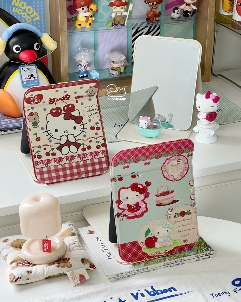 Gương gập bọc da Hello Kitty