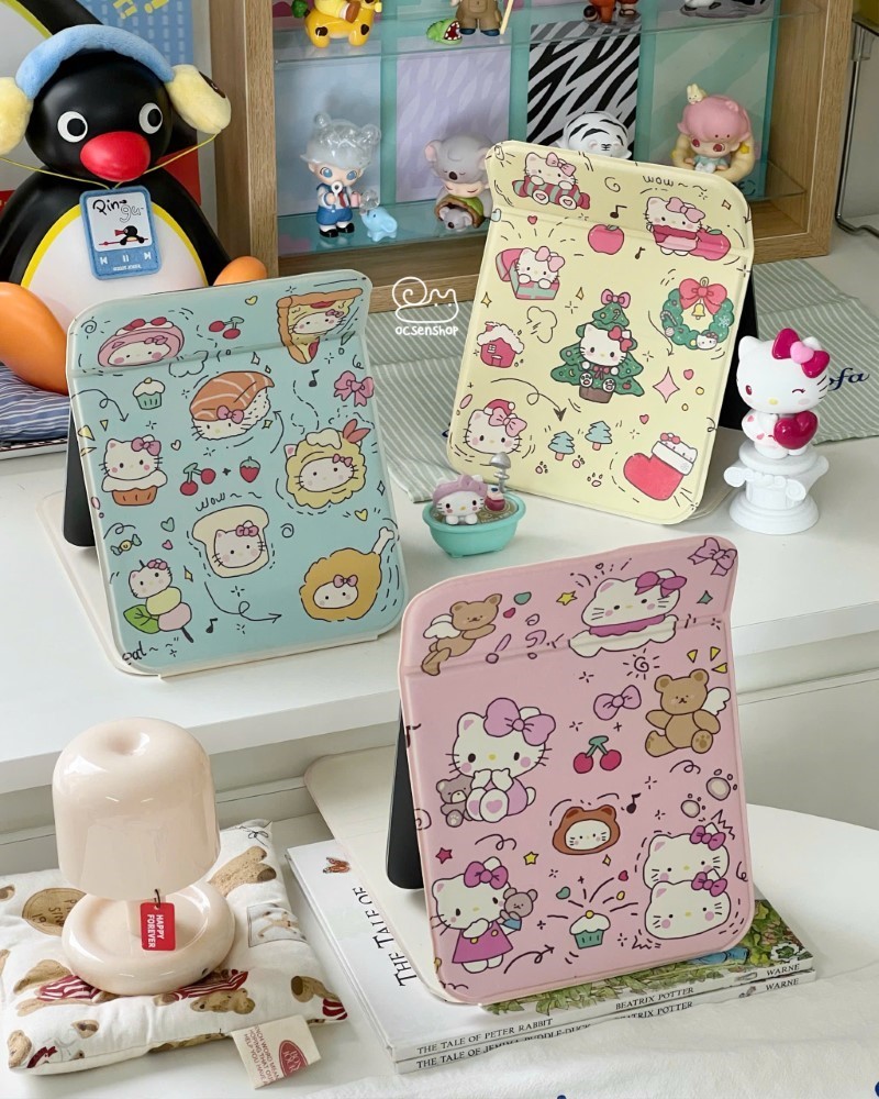 Gương gập bọc da Hello Kitty