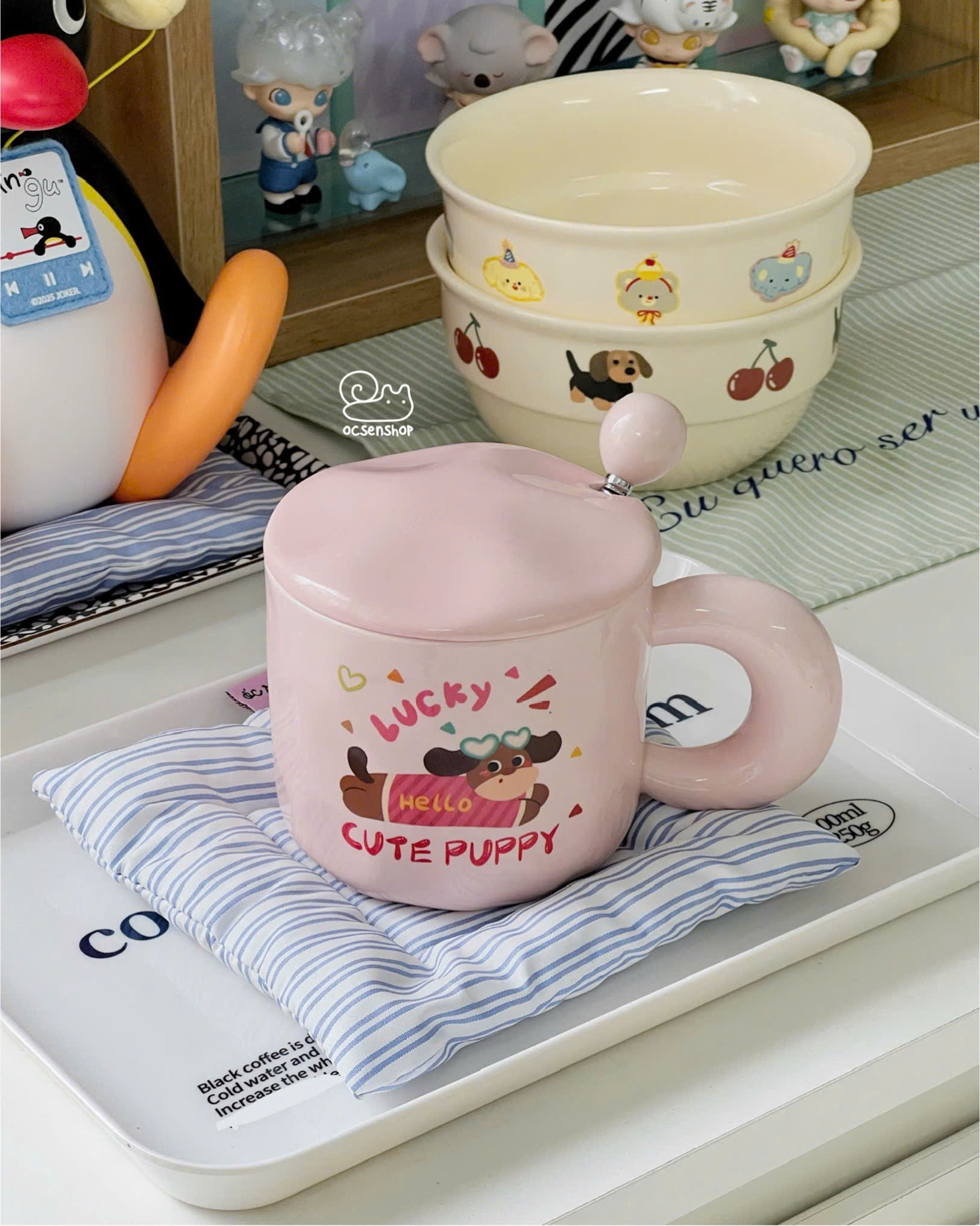 Cốc sứ Cute puppy kèm thìa (300ml)