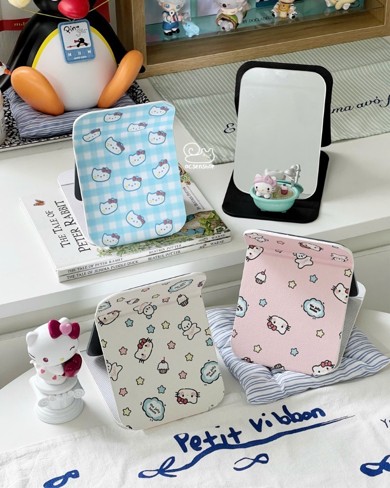 Gương gập bọc da Hello Kitty