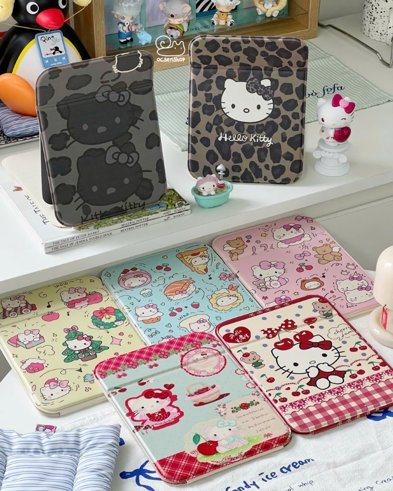 Gương gập bọc da Hello Kitty