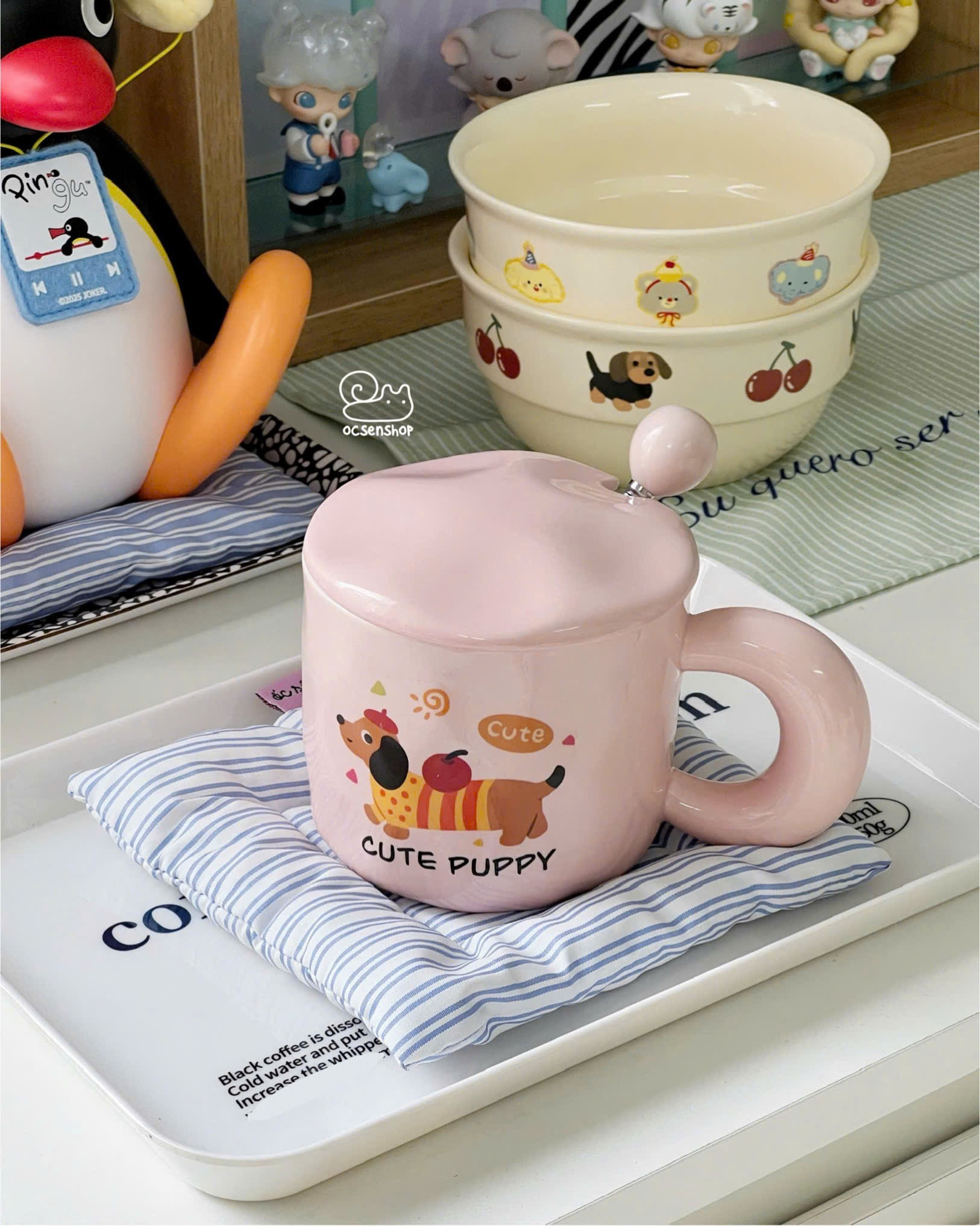 Cốc sứ Cute puppy kèm thìa (300ml)