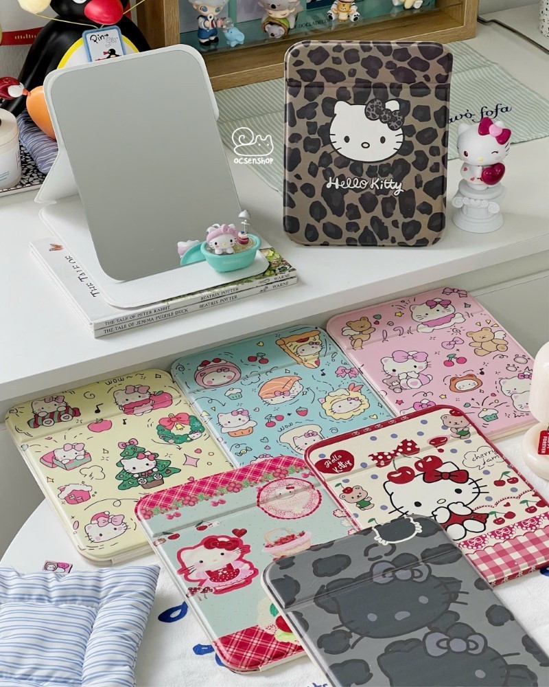 Gương gập bọc da Hello Kitty