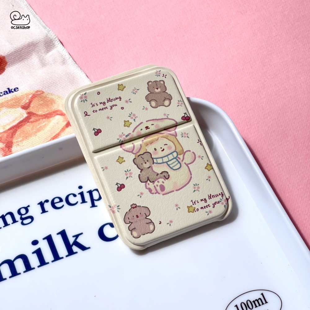 Gương gập bọc da Cartoon nền be