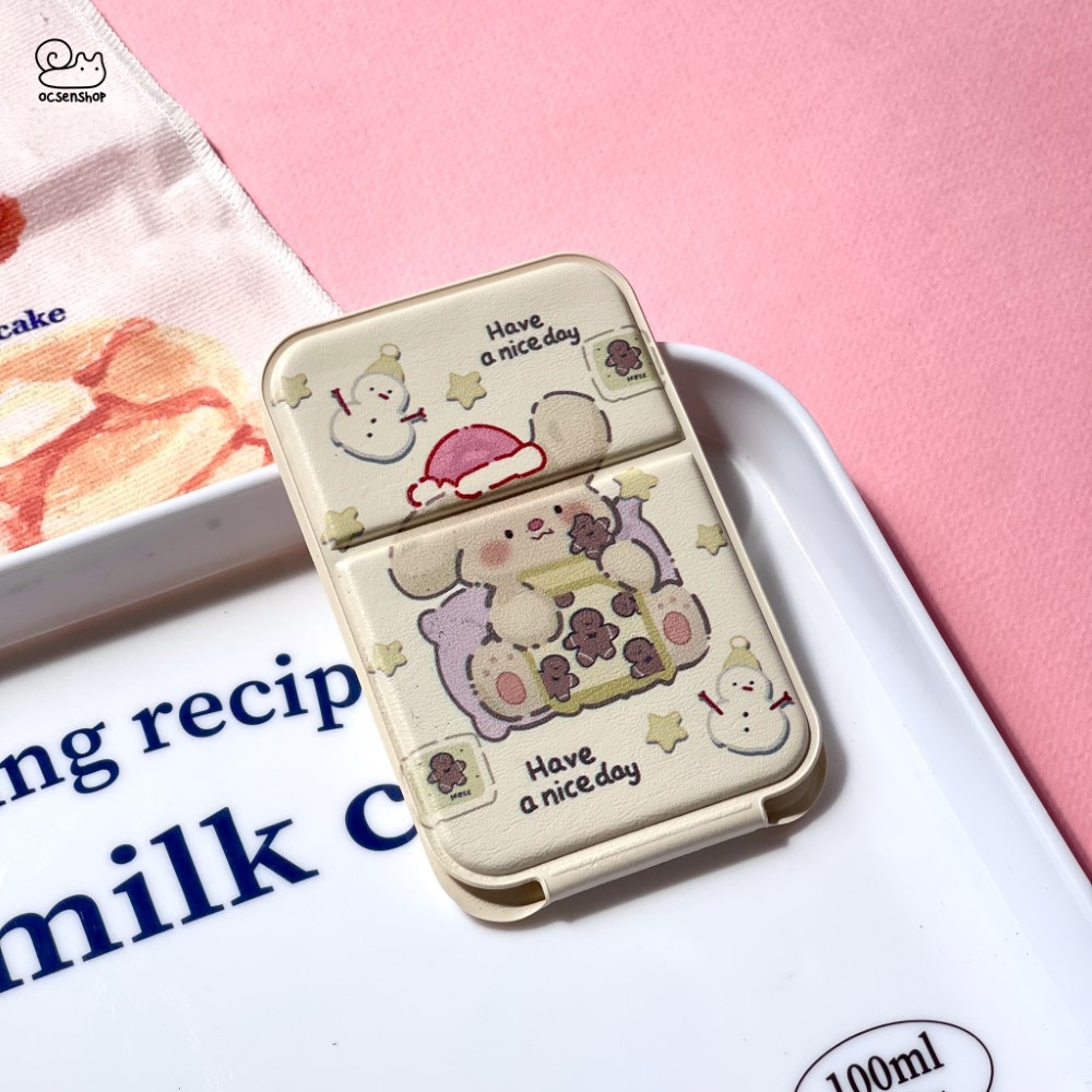 Gương gập bọc da Cartoon nền be