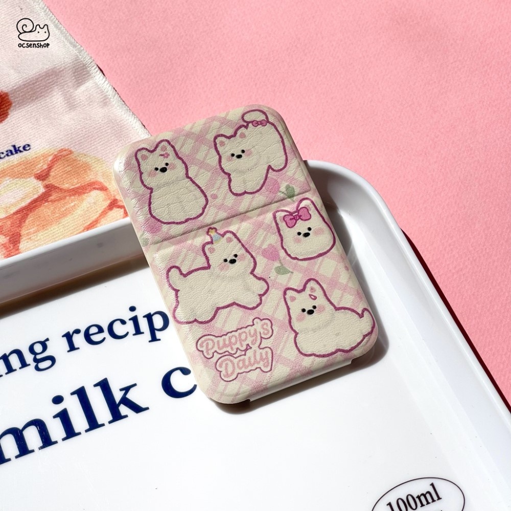 Gương gập bọc da nền hồng (7x10,6cm)